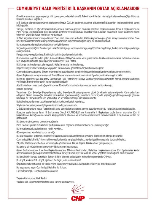 CHP Afyonkarahisar İl Başkanlığı Ortak Açıklama Yaptı