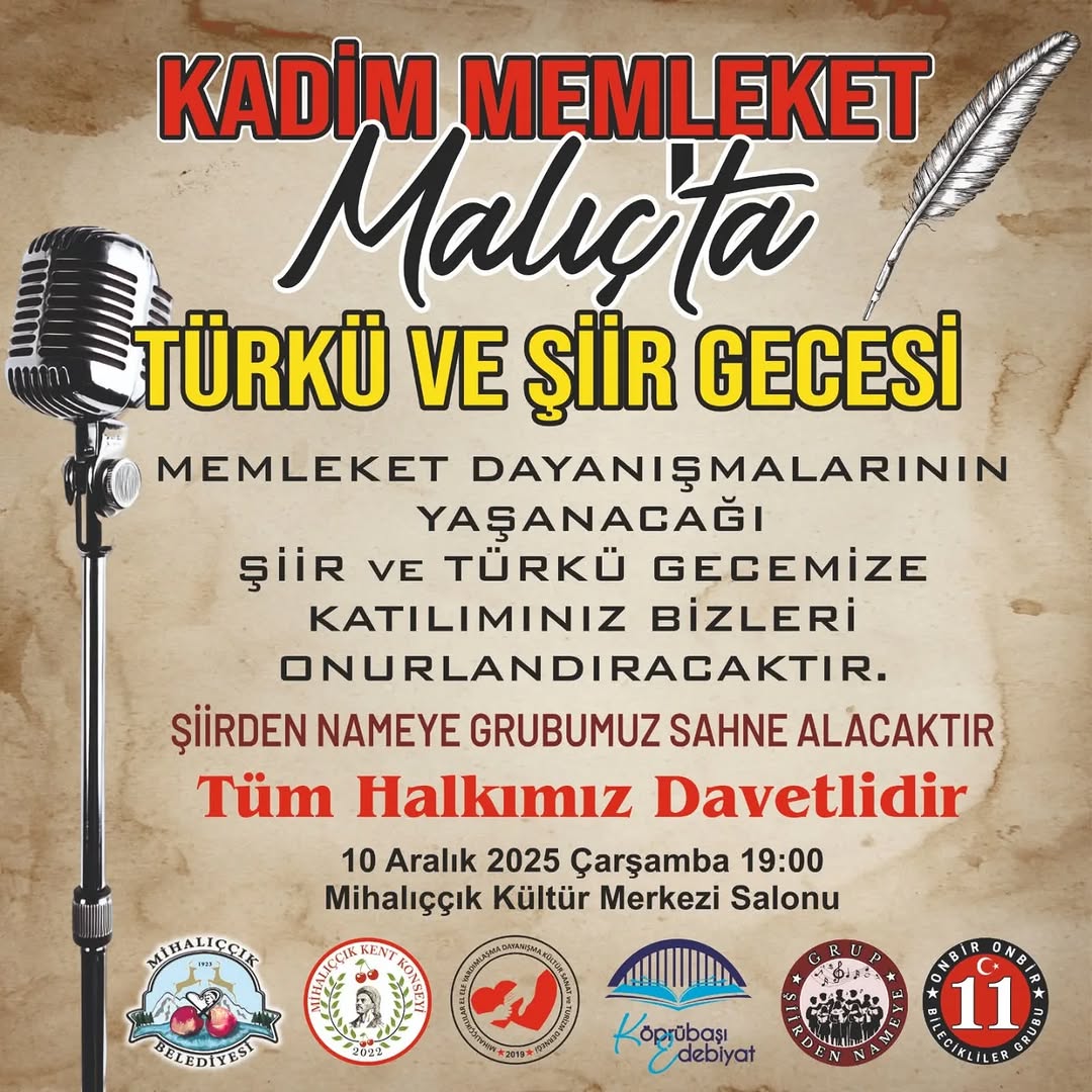 Mihalıççık'ta Türkü ve Şiir Gecesi Düzenleniyor!