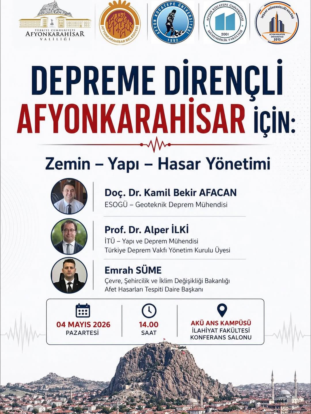Afyon Kocatepe Üniversitesi'nden Depreme Dirençli Afyon İçin Seminer Düzenlenecek