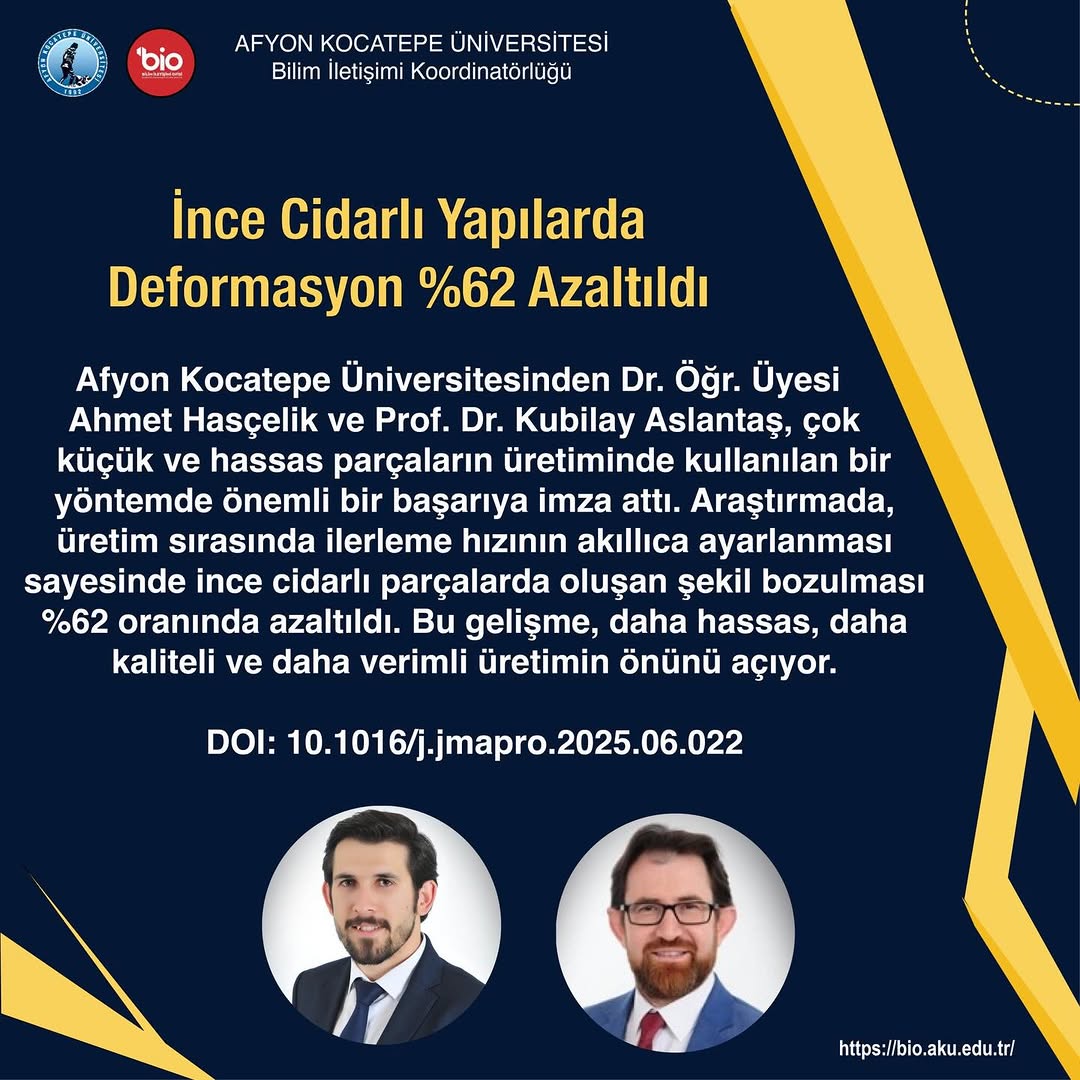 Afyon Kocatepe Üniversitesi'nden İnce Cidarlı Yapılarda Deformasyon %62 Azaltıldı Başarısı