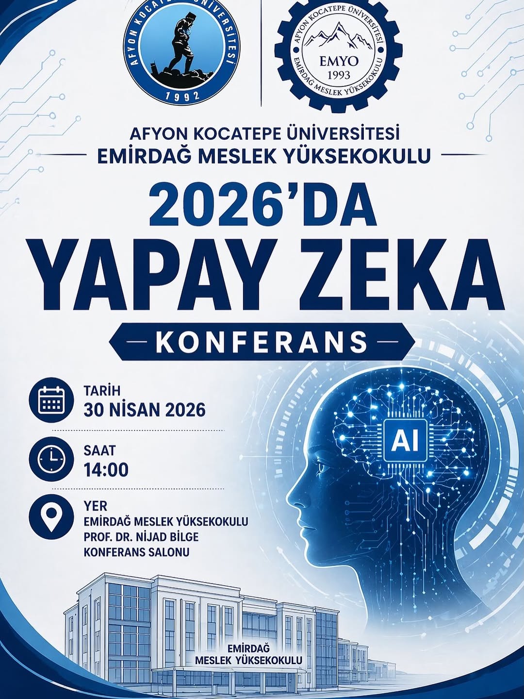 Afyon Kocatepe Üniversitesi'nden Yapay Zeka Konferansı Duyurusu