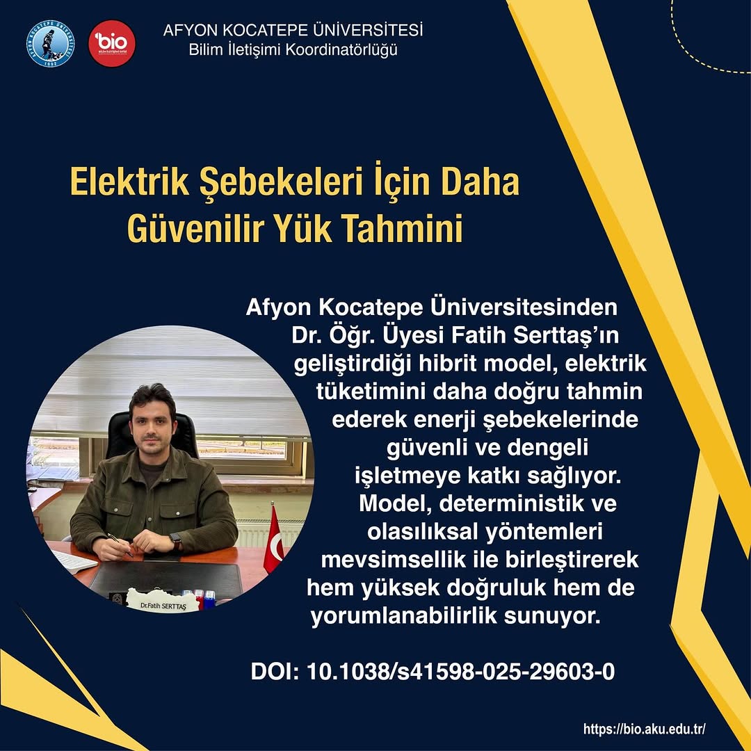 Afyon Kocatepe Üniversitesi'nden Yeni Bir Başarı: Elektrik Şebekeleri İçin Daha Güvenilir Yük Tahmini