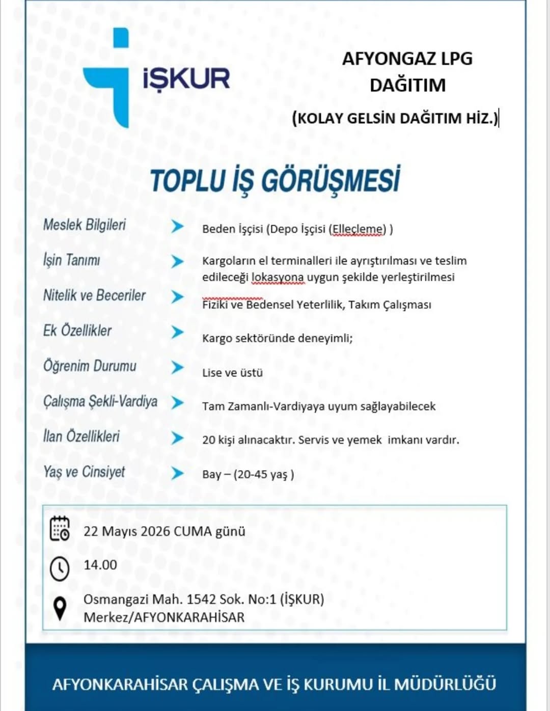 Afyongaz LPG Dağıtım Personel Alımı İlanı - İş Arayan Toplu Görüşmesi