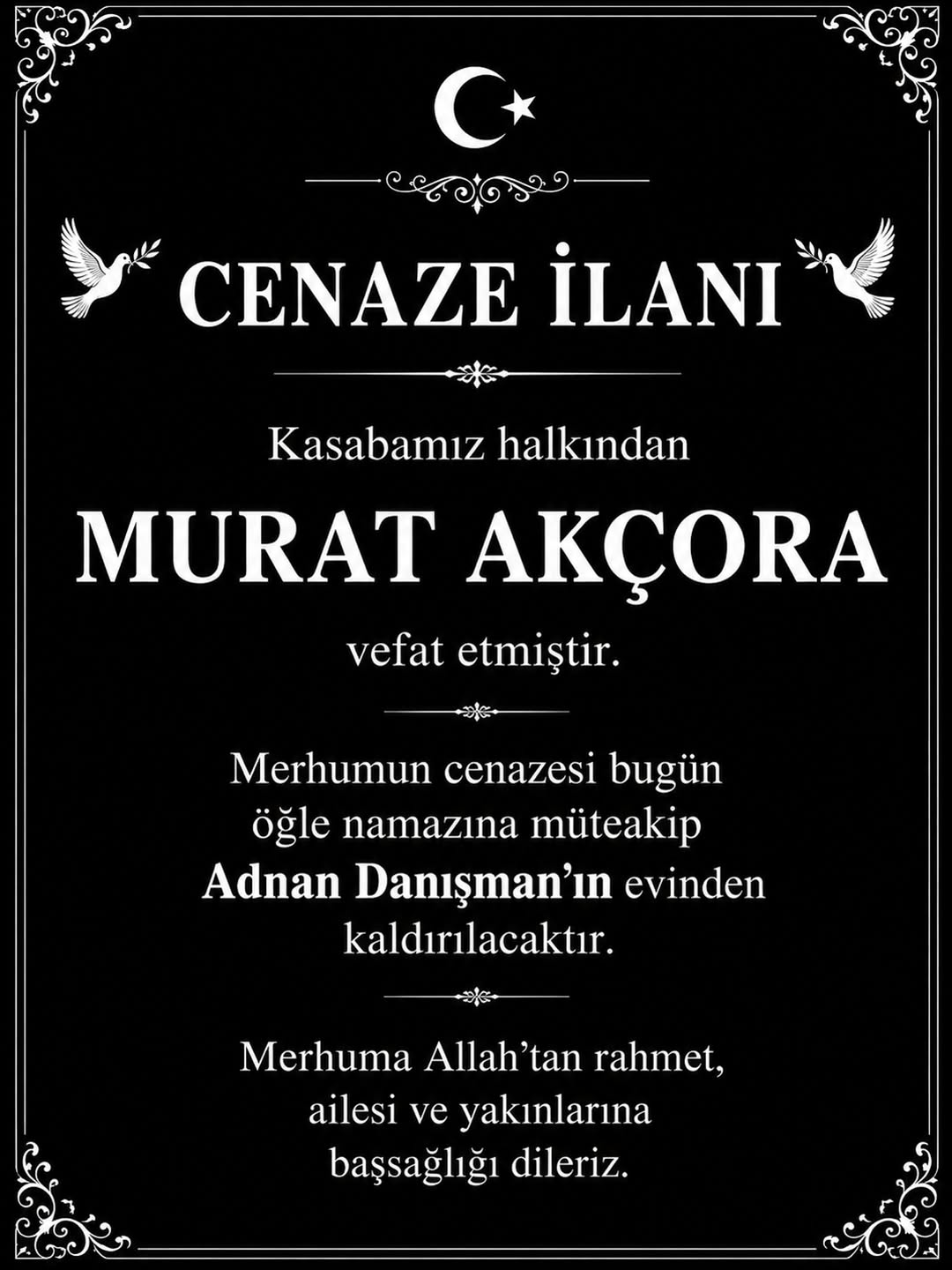Afyonkarahisar AhmetPaşa Belediyesi'nden Cenaze Duyurusu