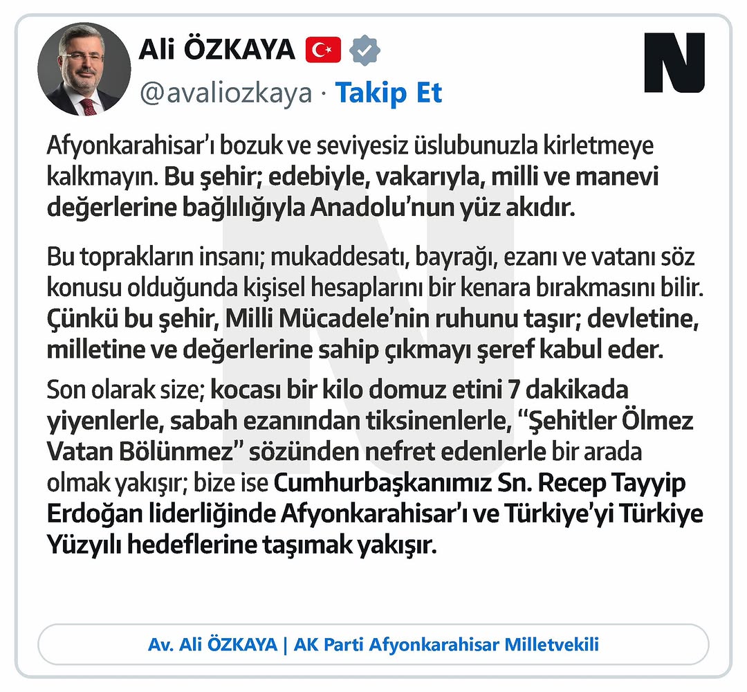Afyonkarahisar'ı Bozuk ve Seviyesiz Üslubunuzla Kirletmeye Kalkmayın