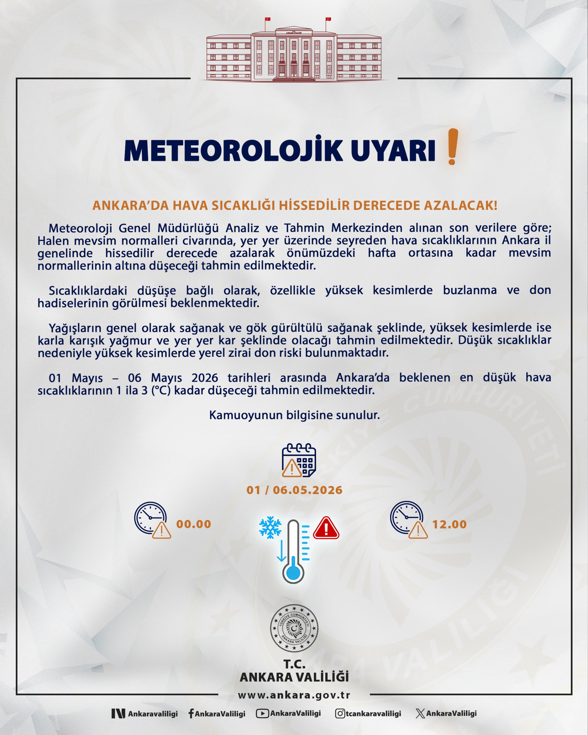 Ankara'da sıcaklıkların belirgin şekilde düşeceği bildirildi