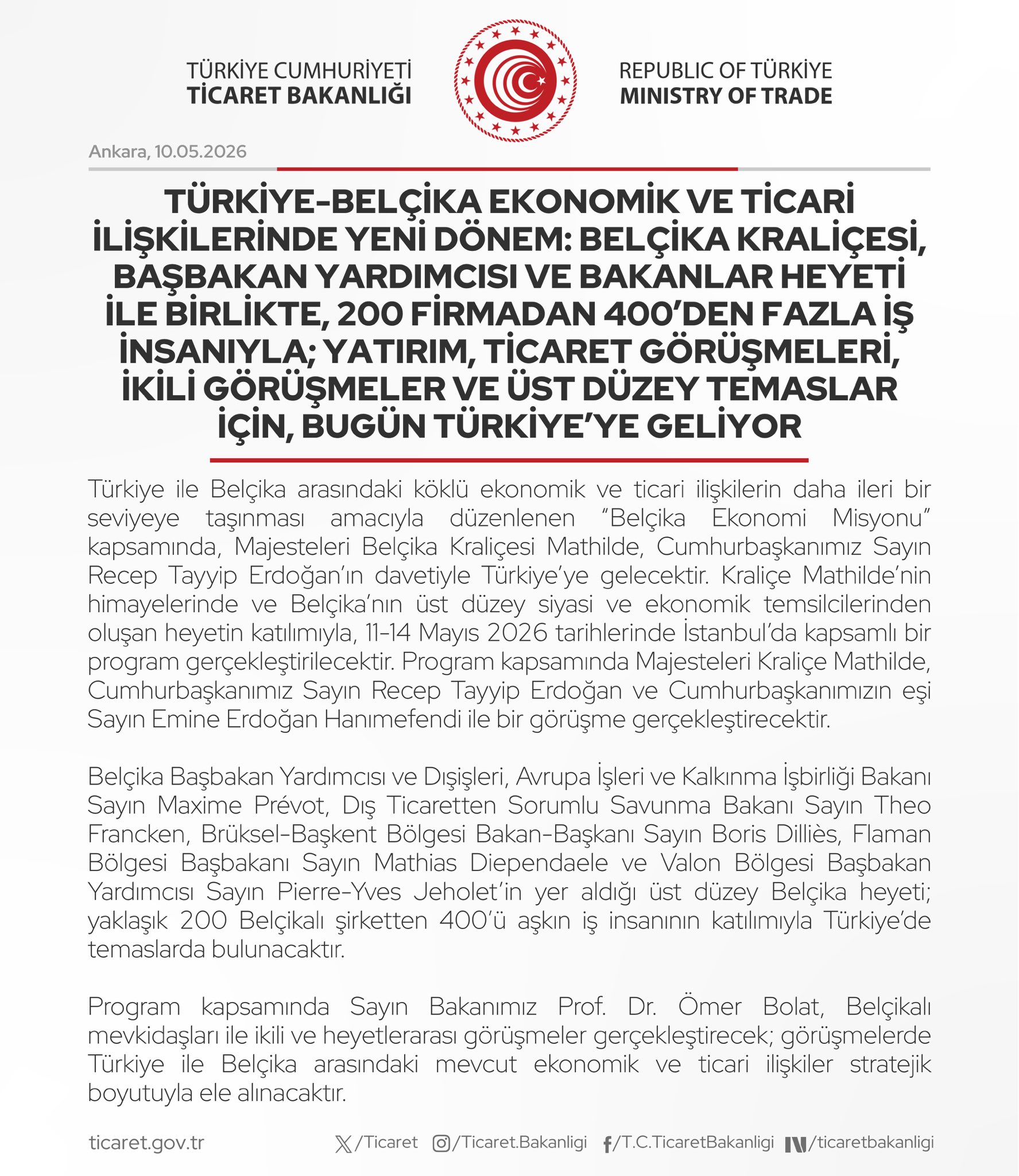 Belçika Kraliçesi Türkiye'de Ekonomik İlişkiler İçin