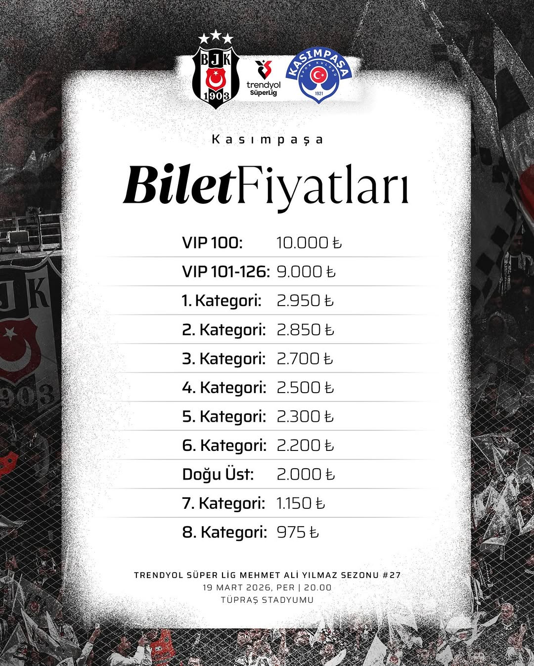 Beşiktaş - Kasımpaşa Maçı Biletleri Hakkında Bilgilendirme