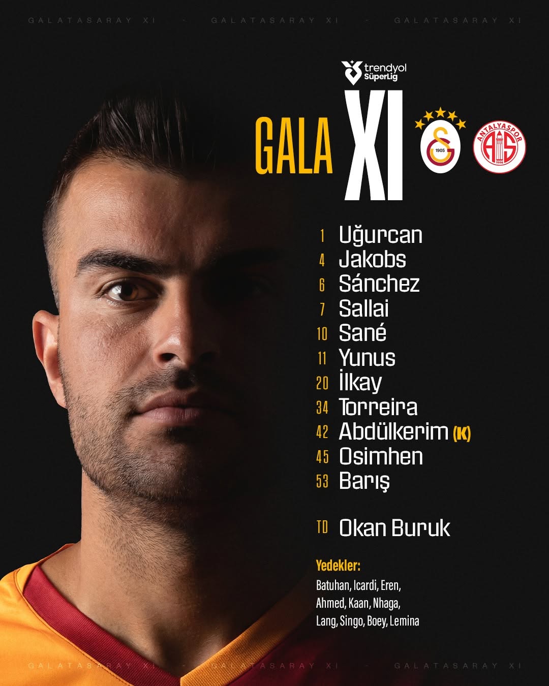 Galatasaray'ın H. Antalyaspor Maçı İlk 11'i ve Yedekleri Açıklandı