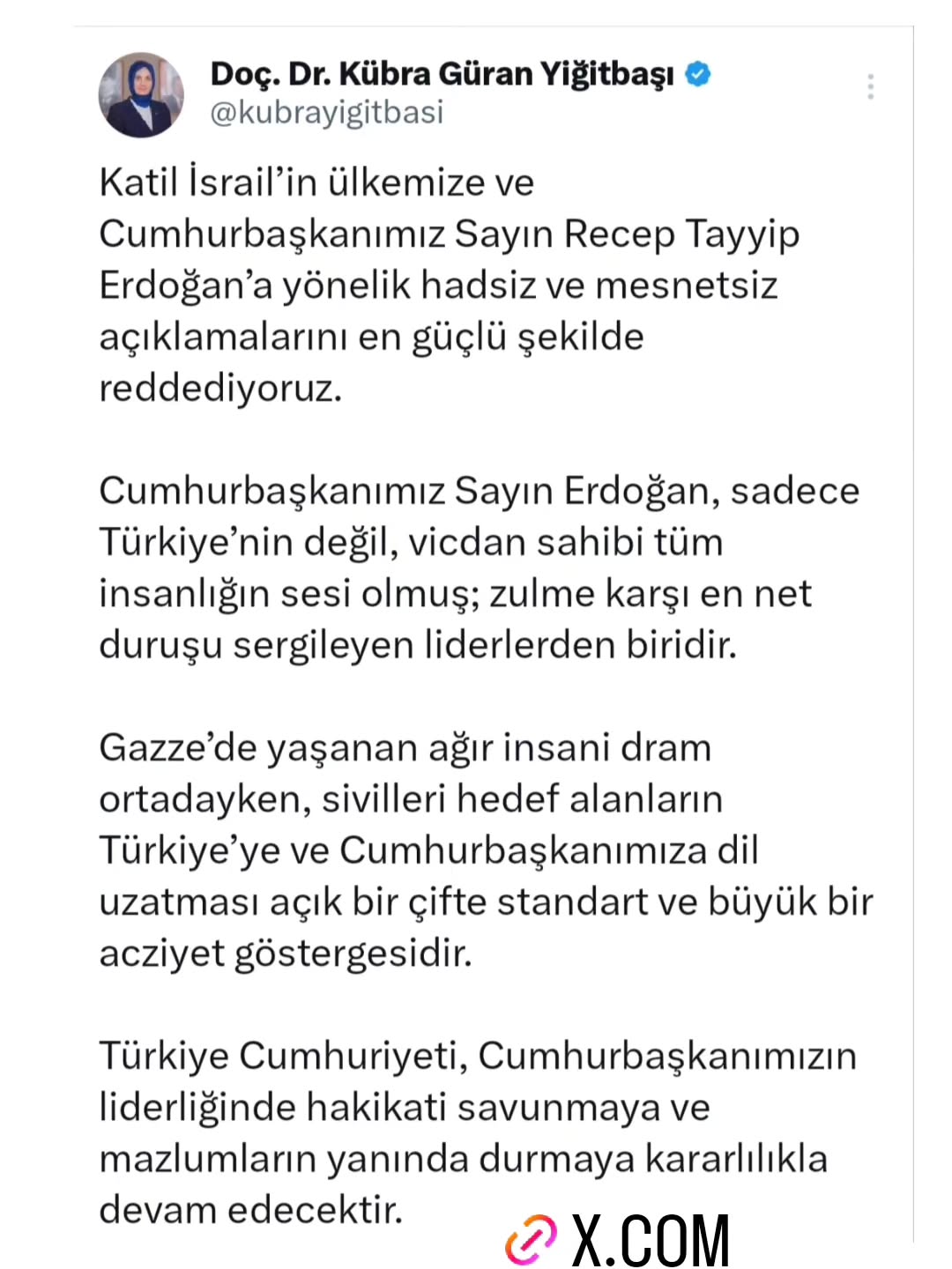 İçişleri Bakan Yardımcısı Doç. Dr. Kübra Güran Yiğitbaşı'nın İsrail'e Tepkisi