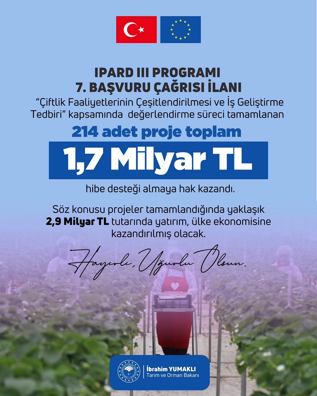 IPARD III Programı 7. Başvuru Çağrı Dönemi Değerlendirme Sonuçları Açıklandı