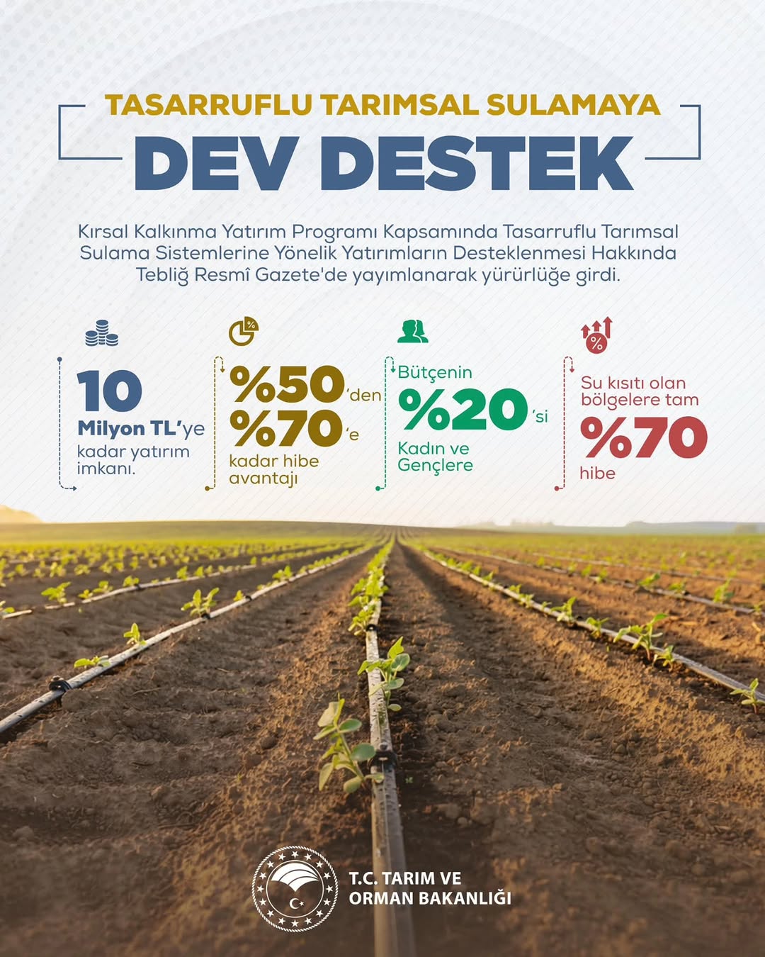 Kırsal Kalkınma Yatırım Programı Kapsamında Tasarruflu Tarımsal Sulama Sistemlerine Yönelik Yatırımların Desteklenmesi