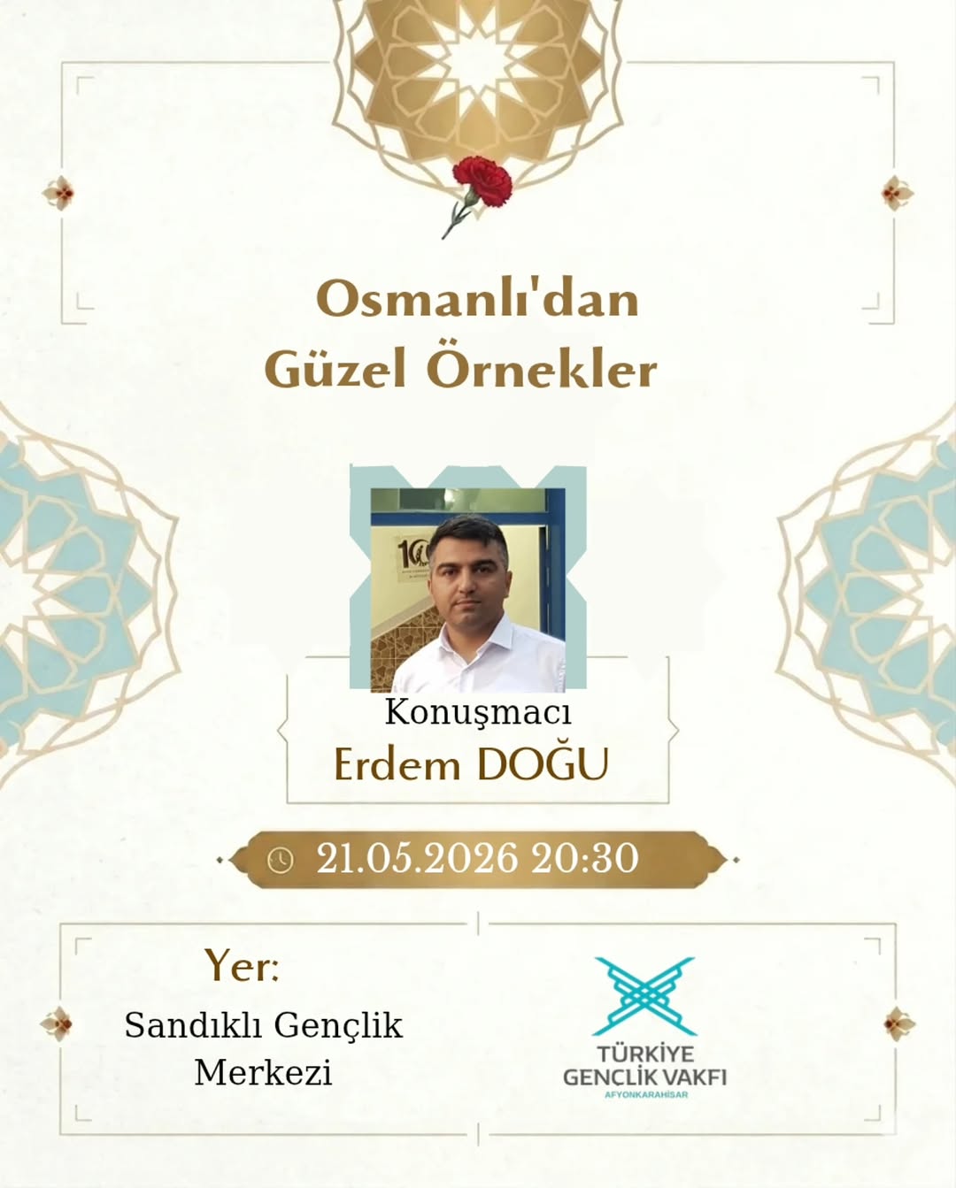 Konuşmacı Erdem DOĞU ile "Osmanlı’dan Güzel Örnekler" programımızda medeniyetimizin köklü mirasını...