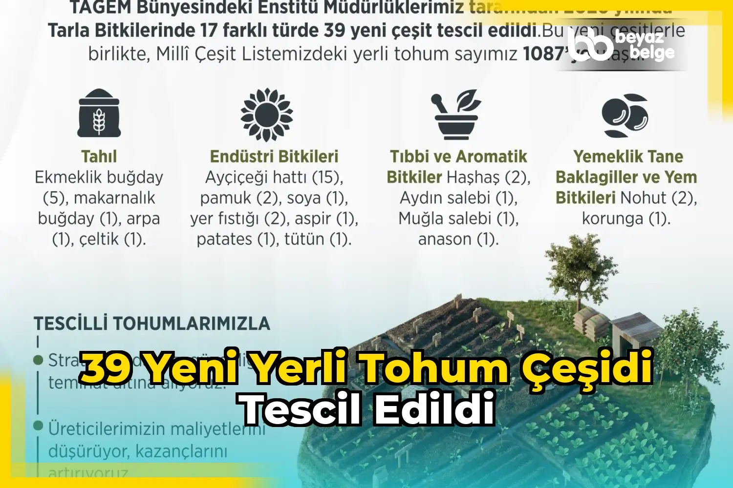 39 yeni yerli tohum çeşidi tescil edildi