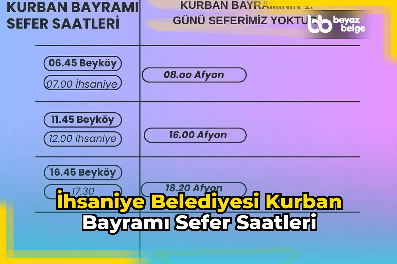 İhsaniye Belediyesi Kurban Bayramı Sefer Saatleri