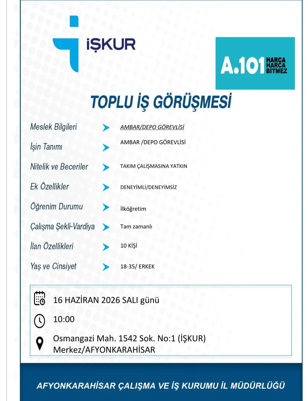 A101 İşyeri Personel Alımı ve Toplu Görüşme Detayları