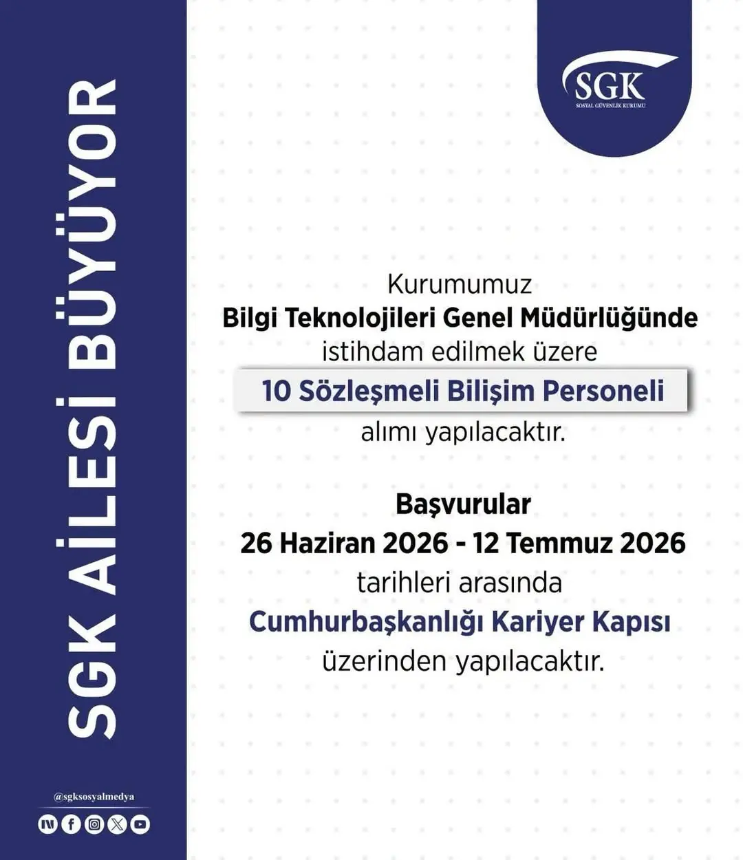 Afyonkarahisar Sgk İl Müdürlüğü'nden Sözleşmeli Bilişim Personeli Alımı Duyurusu