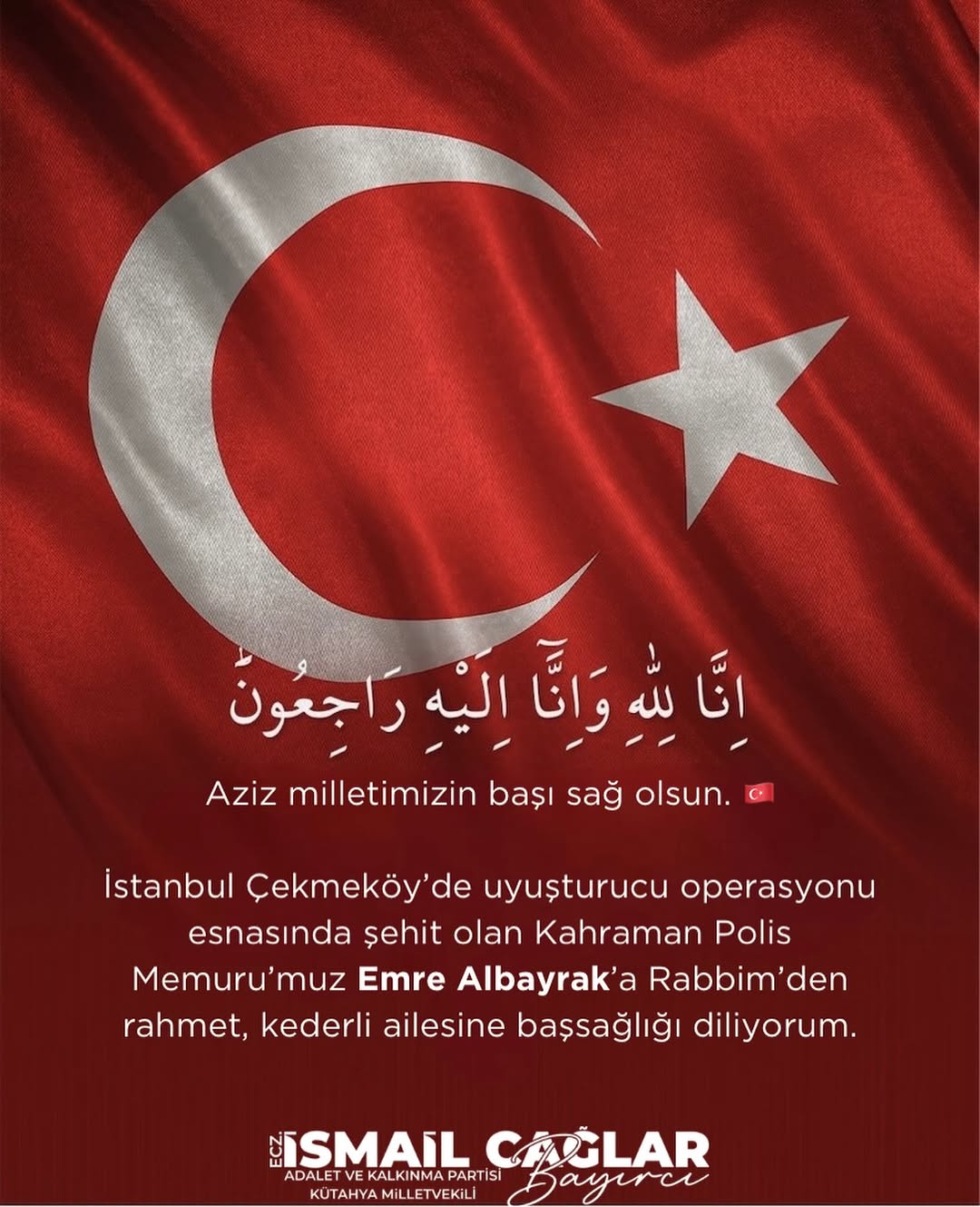 Kütahya Milletvekili İsmail Çağlar Bayırcı'dan Başsağlığı Mesajı