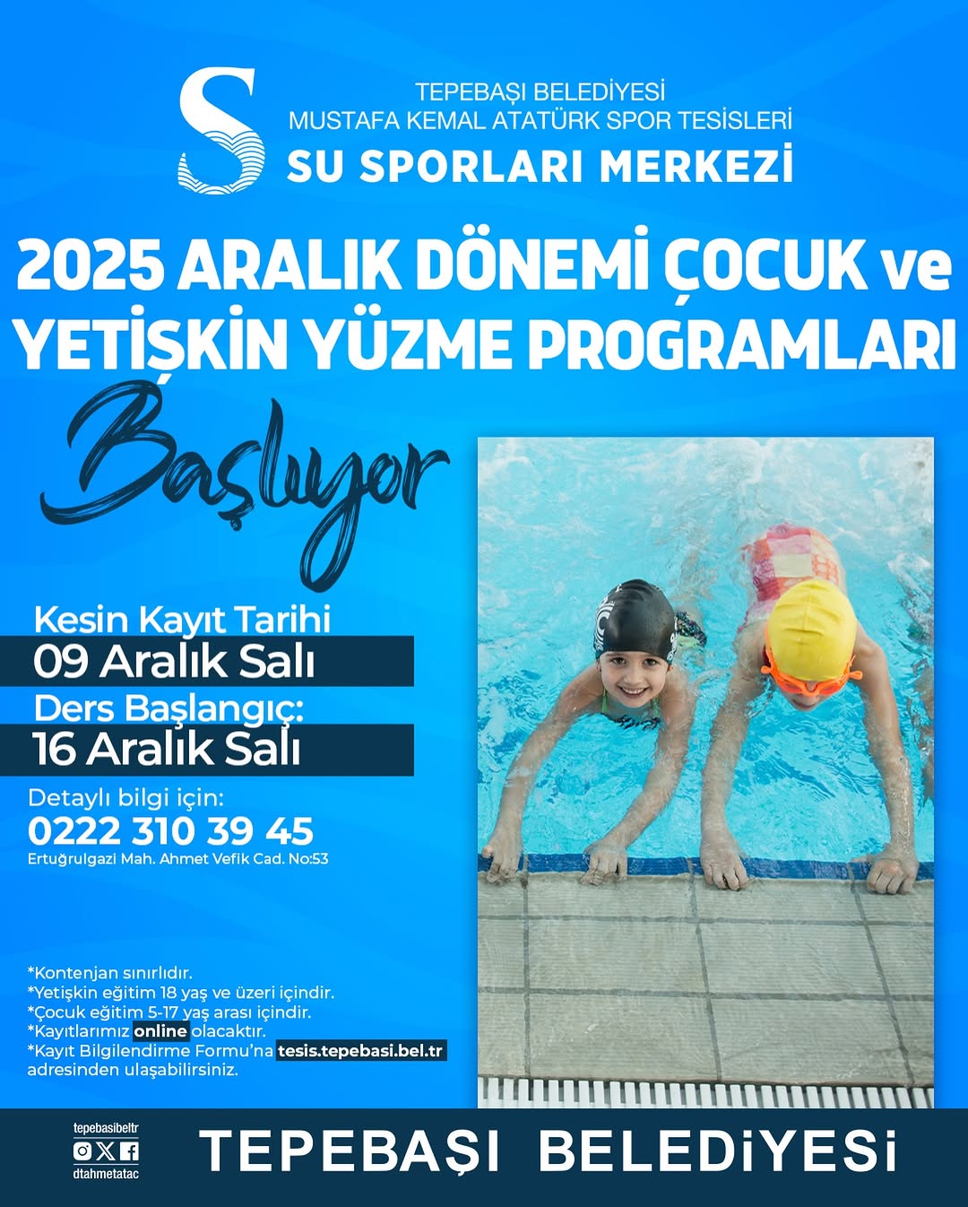 Tepebaşı Belediyesi Yüzme Kursları için Aralık Kayıtları Başlıyor!