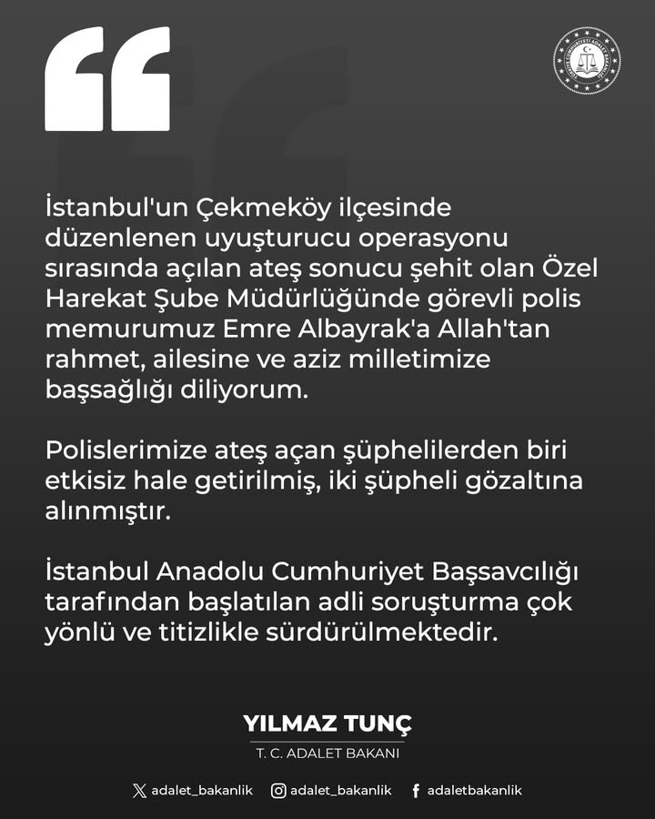 İstanbul Çekmeköy'de Şehit Düşen Polis Memuru Emre Albayrak İçin Başsağlığı Mesajı