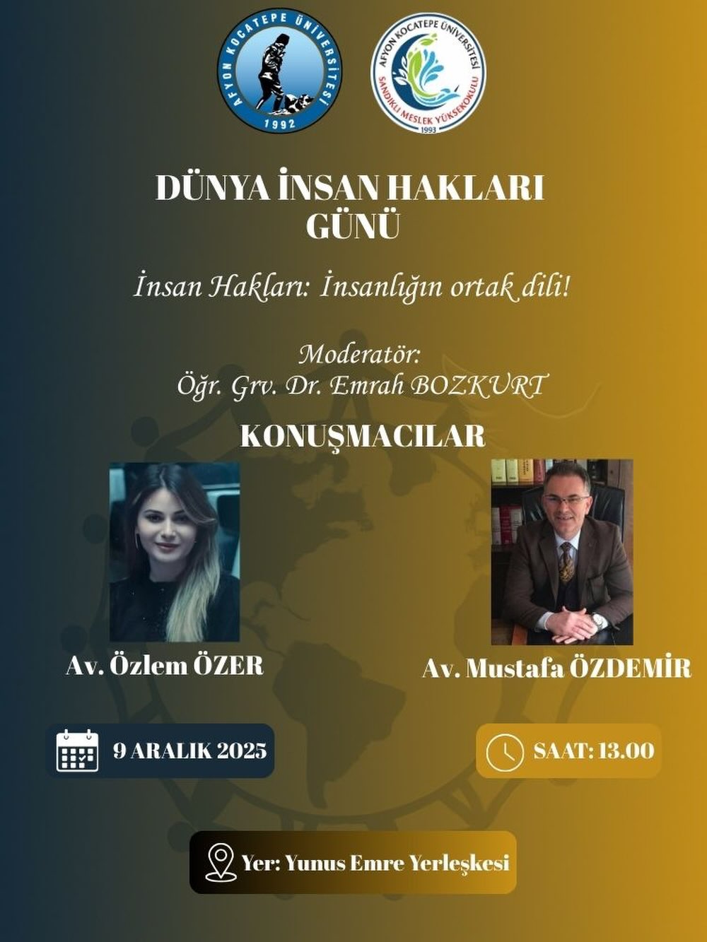Afyon Kocatepe Üniversitesi'nde Bugün: Dünya İnsan Hakları Günü Etkkinliği