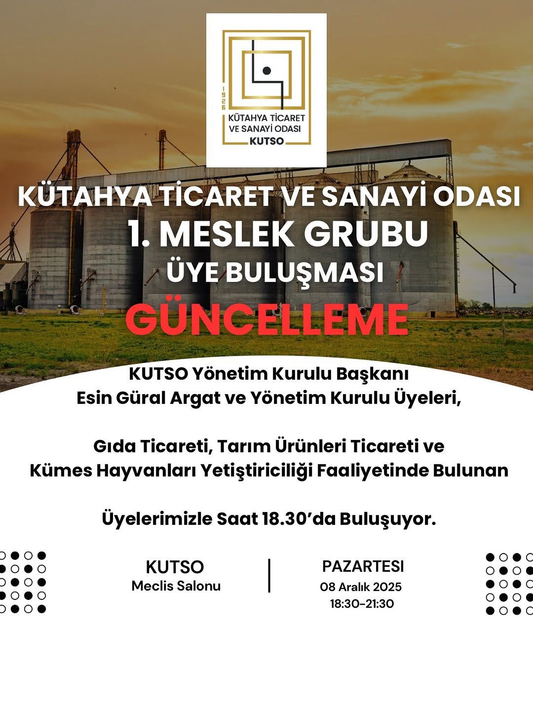 Kütahya Ticaret ve Sanayi Odası'nın 1. Meslek Komitesi Toplantısı